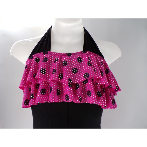 Dance Costume Leo's Medium Child Pink Jumpsuit Jazz Sequin Disco Flare Polka Dot - Picture 5 of 7